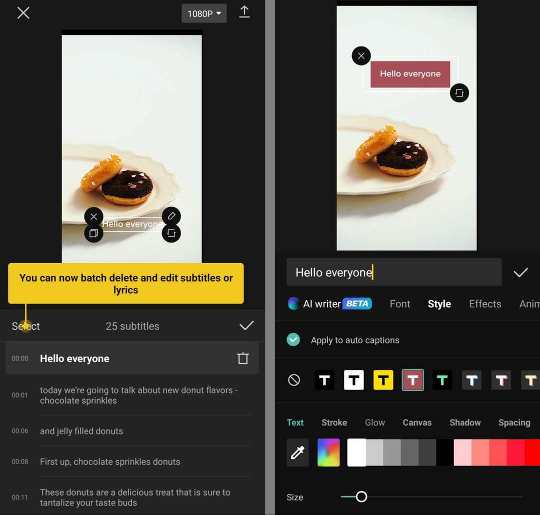 aplikácie na úpravu videa-short-forma-obsah-mobilna-aplikacia-capcut-ai-writer-beta-text-select-subtitles-11