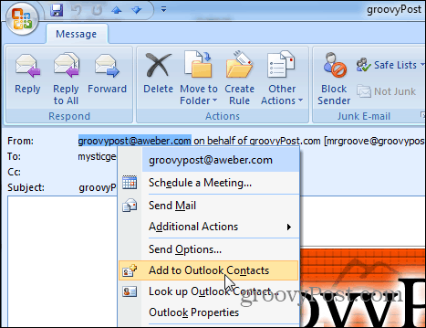 Pridať do kontaktov Outlook 2007