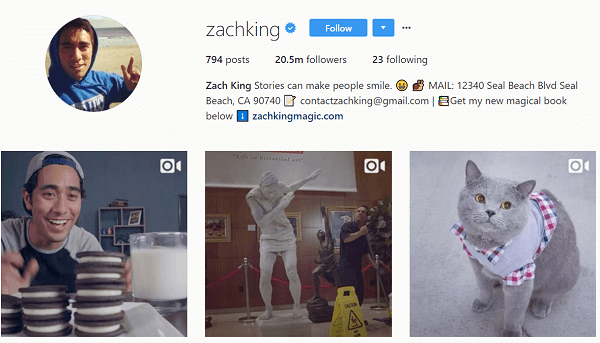 Aj keď pôvodne použil Instagram na repostovanie svojich Vines, Zach čoskoro začal vytvárať originálny obsah Instagramu.