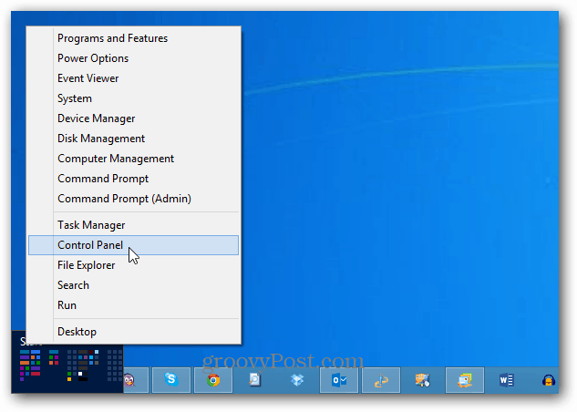 Ovládací panel Windows 8 Power Menu