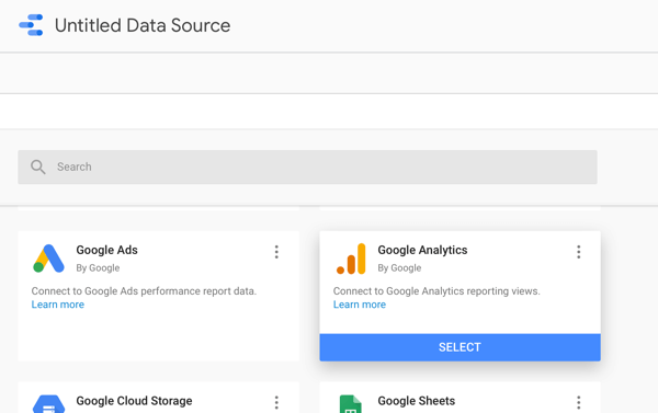 Pomocou služby Google Data Studio môžete analyzovať svoje reklamy na Facebooku, krok 2, možnosť použiť ako zdroj údajov službu Google Analytics