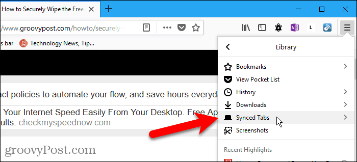 V prehliadači Firefox pre Windows vyberte položku Synchronizované karty