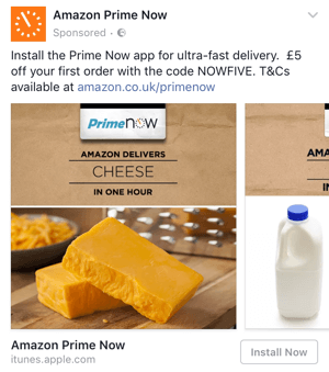 Amazon Prime cielená facebooková ponuka so zľavou