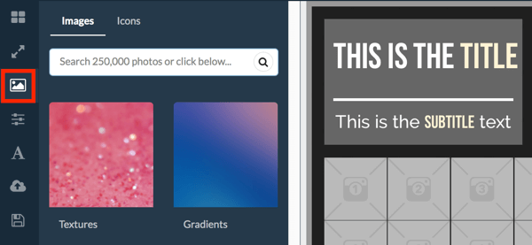 Kliknutím na ikonu obrázka v ľavom menu vyhľadáte sériové obrázky v programe RelayThat.