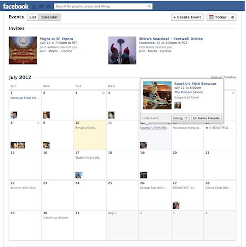 zobrazenie kalendára udalostí na facebooku