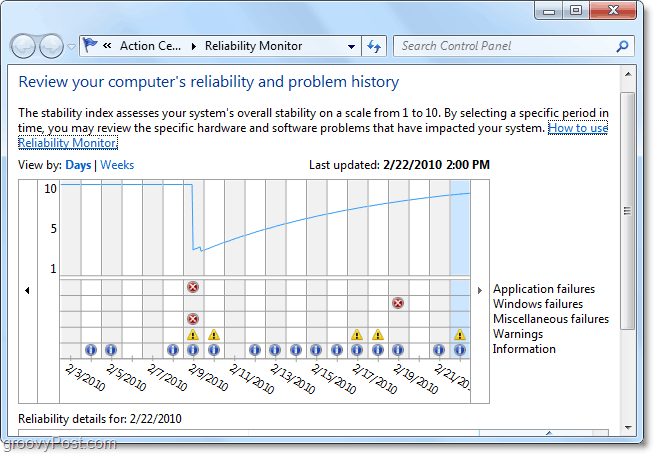 zistite, kedy sa problém v systéme Windows 7 prvýkrát začne hľadaním dátumov