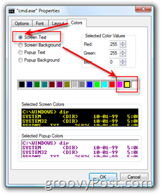 Prispôsobte veľkosť a farbu v okne príkazového riadka systému Windows