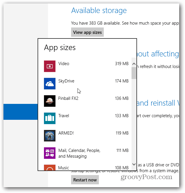 Zobrazené veľkosti aplikácií pre Windows