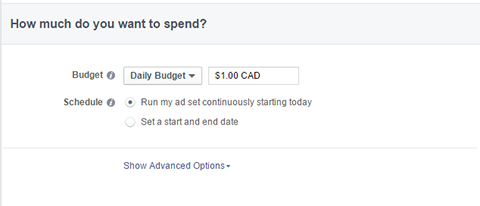 možnosti rozpočtu pre facebookové reklamy