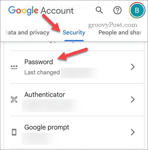 Otvorte nastavenia hesla účtu Google