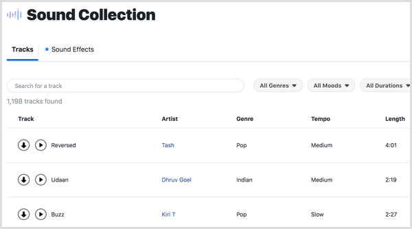 Stiahnite si hudobné stopy a zvukové efekty do zbierky Facebook Sound Collection.