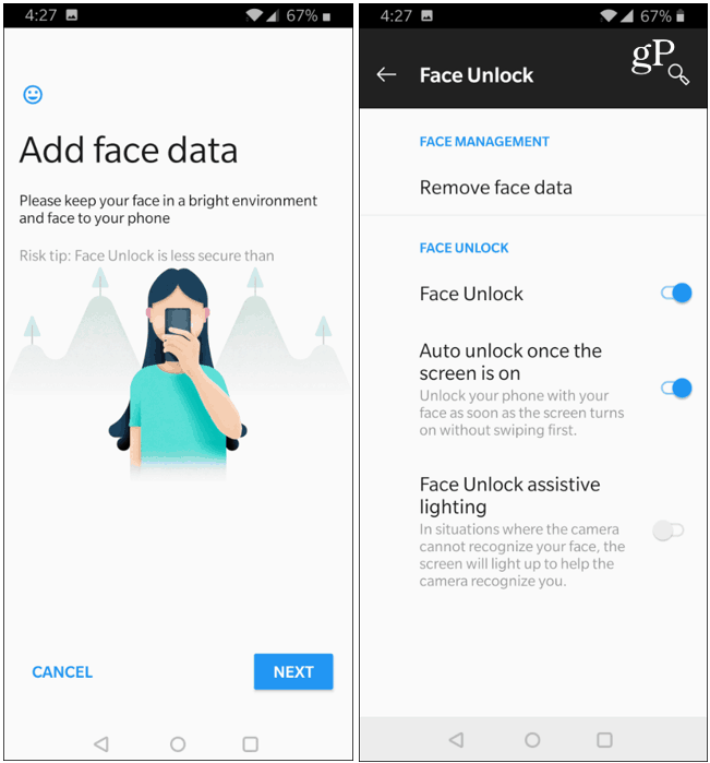 Aplikácia Face Unlock Data OnePlus 6T