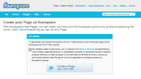 obchodná stránka foursquare