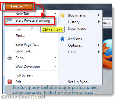 spustite súkromné ​​prehliadanie vo Firefoxe 4