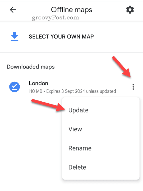 Aktualizujte offline mapu Google Maps