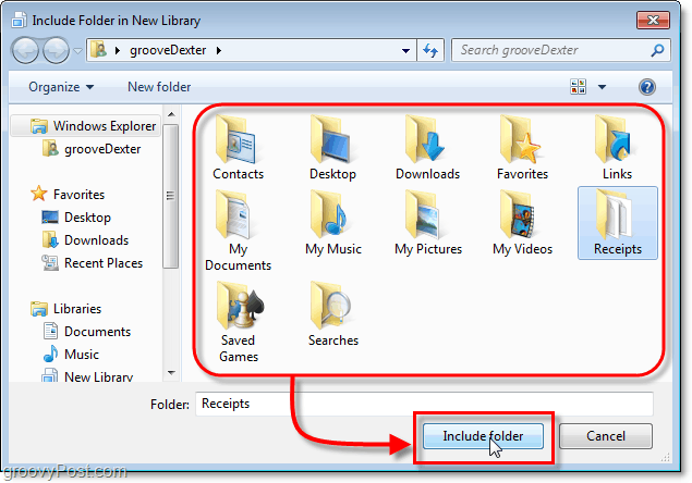 vyberte priečinok, ktorý chcete zahrnúť do knižníc systému Windows 7