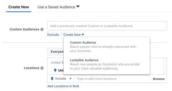Možnosti použitia vlastného publika alebo podobného publika pre reklamnú kampaň s potenciálnym zákazníkom na Facebooku.