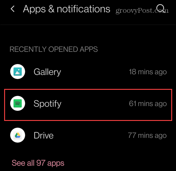 nedávno nainštalované aplikácie Spotify