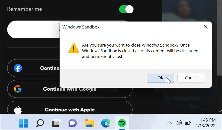 Overte vypnutie Windows Sandbox