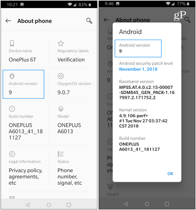 OnePlus O telefóne Verzia pre Android