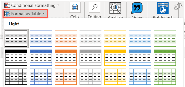 Formátovať ako tabuľku v programe Excel