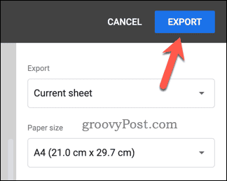 Tlačidlo Exportovať Tabuľky Google do PDF
