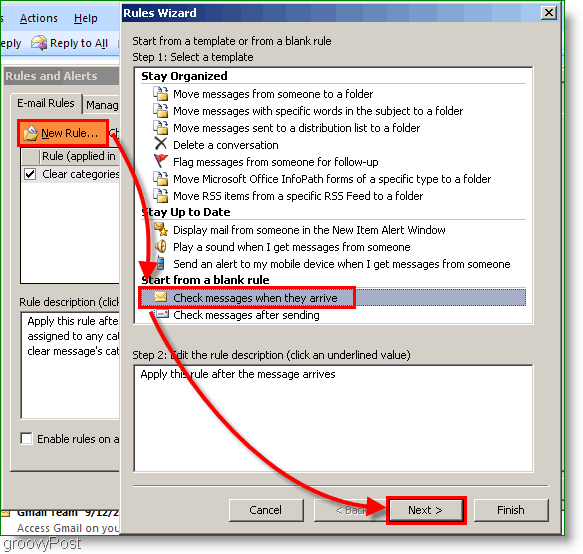 Outlook 2007 - Vytvorenie pravidla programu Outlook po prijatí e-mailu