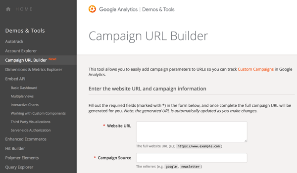 Pomocou nástroja Google URL Builder môžete do svojich adries URL pridať parametre, aby ste mohli sledovať svoje kampane.