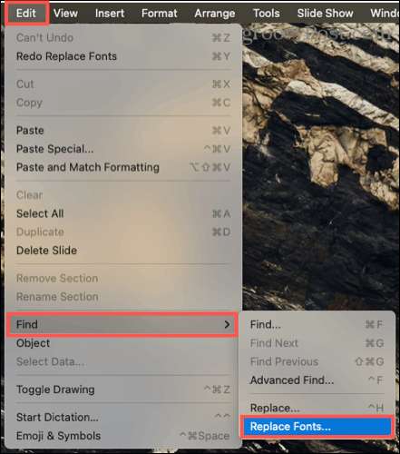 Upravujte, hľadajte a nahrádzajte písma v programe PowerPoint na Macu