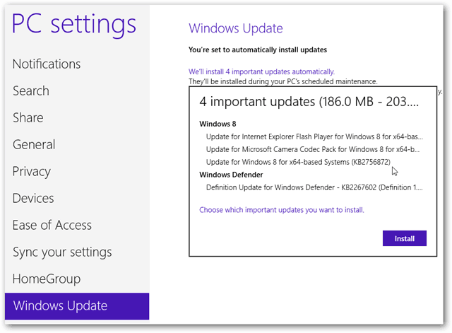 Hlavné aktualizácie systému Windows 8