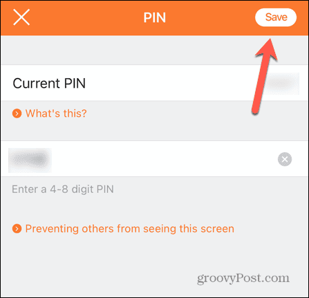 switch save mobile pin
