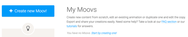 Kliknite na tlačidlo Vytvoriť nový Moov a začnite používať Moovly.