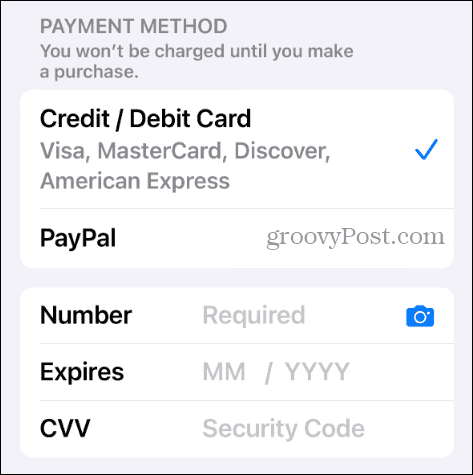 pridať spôsob platby Apple účet