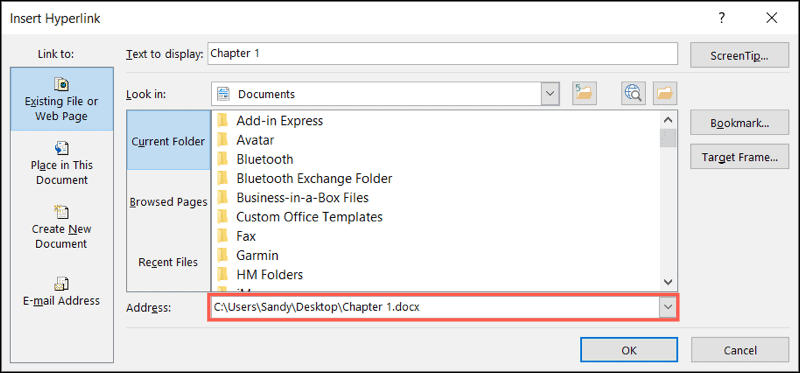 Odkaz na súbor v programe Word vo Windows