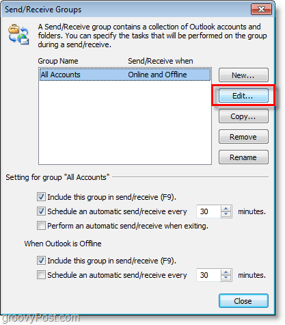 Screenshot programu Outlook 2010 - úprava účtov