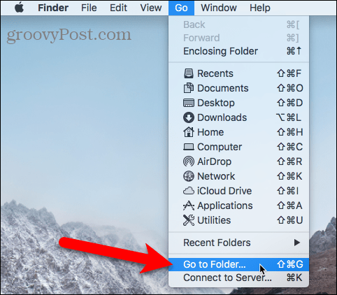 V systéme Mac vyberte možnosť Prejsť do priečinka v aplikácii Finder