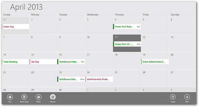Aplikácia Kalendár Windows RT