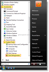 Spustite program Defragmentácia disku z ponuky Štart systému Windows Vista