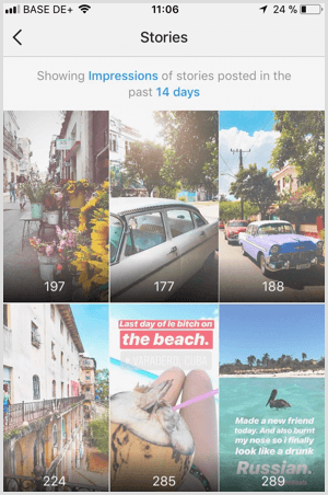 Prezerajte si údaje Instagram Stories Impressions v službe Instagram Analytics.