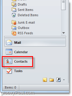 Prístup k zoznamu kontaktov v programe Outlook 2010