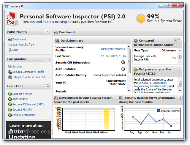 Program Secunia PSI udržuje programy Windows aktualizované