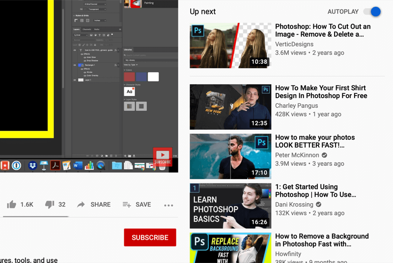 obrazovka sledovania videa youtube zobrazujúca automatické prehrávanie videí na pravej strane obrazovky, odporúčaná službou YouTube na základe sledovaného obsahu