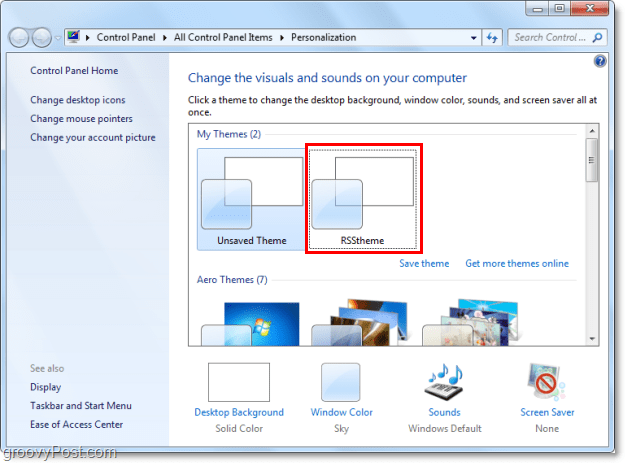 vyberte svoj nový motív RSS v systéme Windows 7