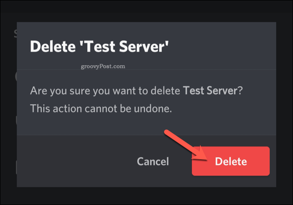 Potvrďte odstránenie servera na mobile Discord