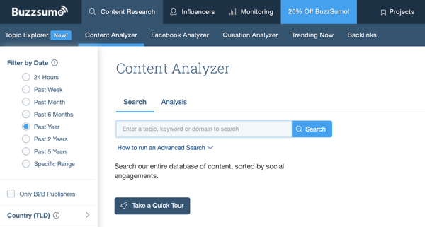 10 metrík, ktoré môžete sledovať pri analýze marketingu sociálnych médií, analyzátor obsahu Buzzsumo