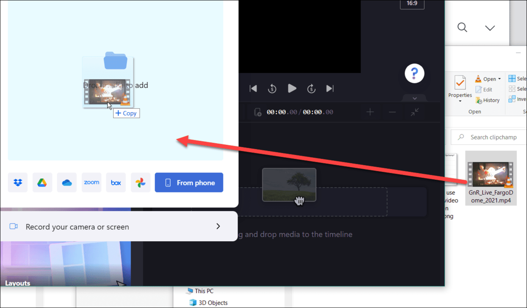 drag and drop použite clipchamp video editor v systéme Windows