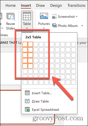 powerpoint vyberte veľkosť tabuľky