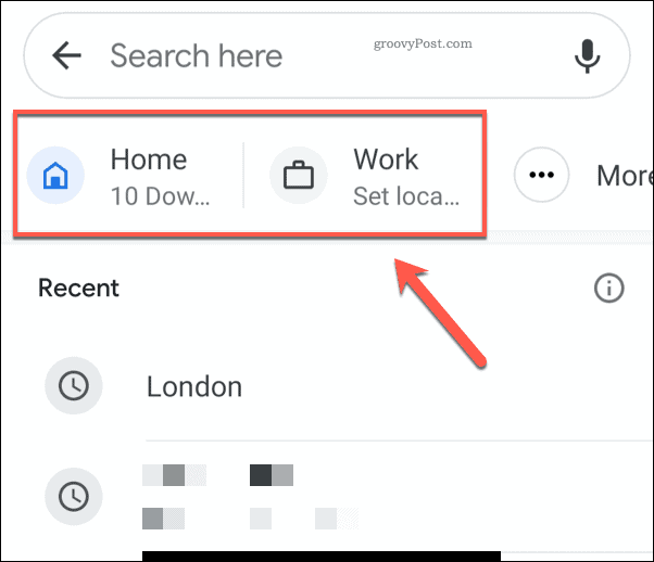 Ikony adries domov a do práce v Mapách Google