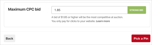 Nastavte maximálnu ponuku CZK (cena za kliknutie) pre svoju kampaň na Pintereste.