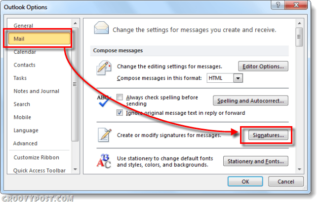 poštové podpisy v možnostiach programu Outlook 2010